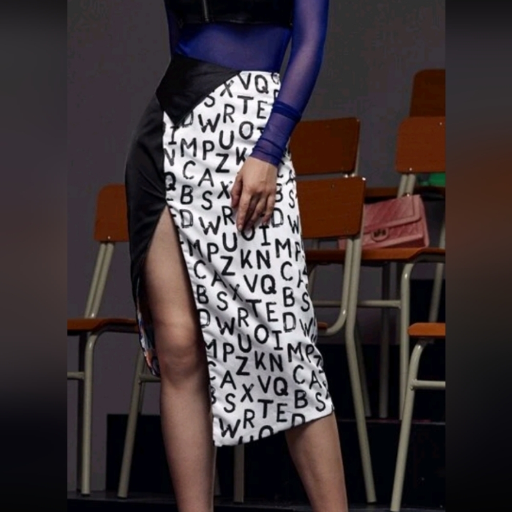L’Mane Letter Graphic Split Thigh Skirt